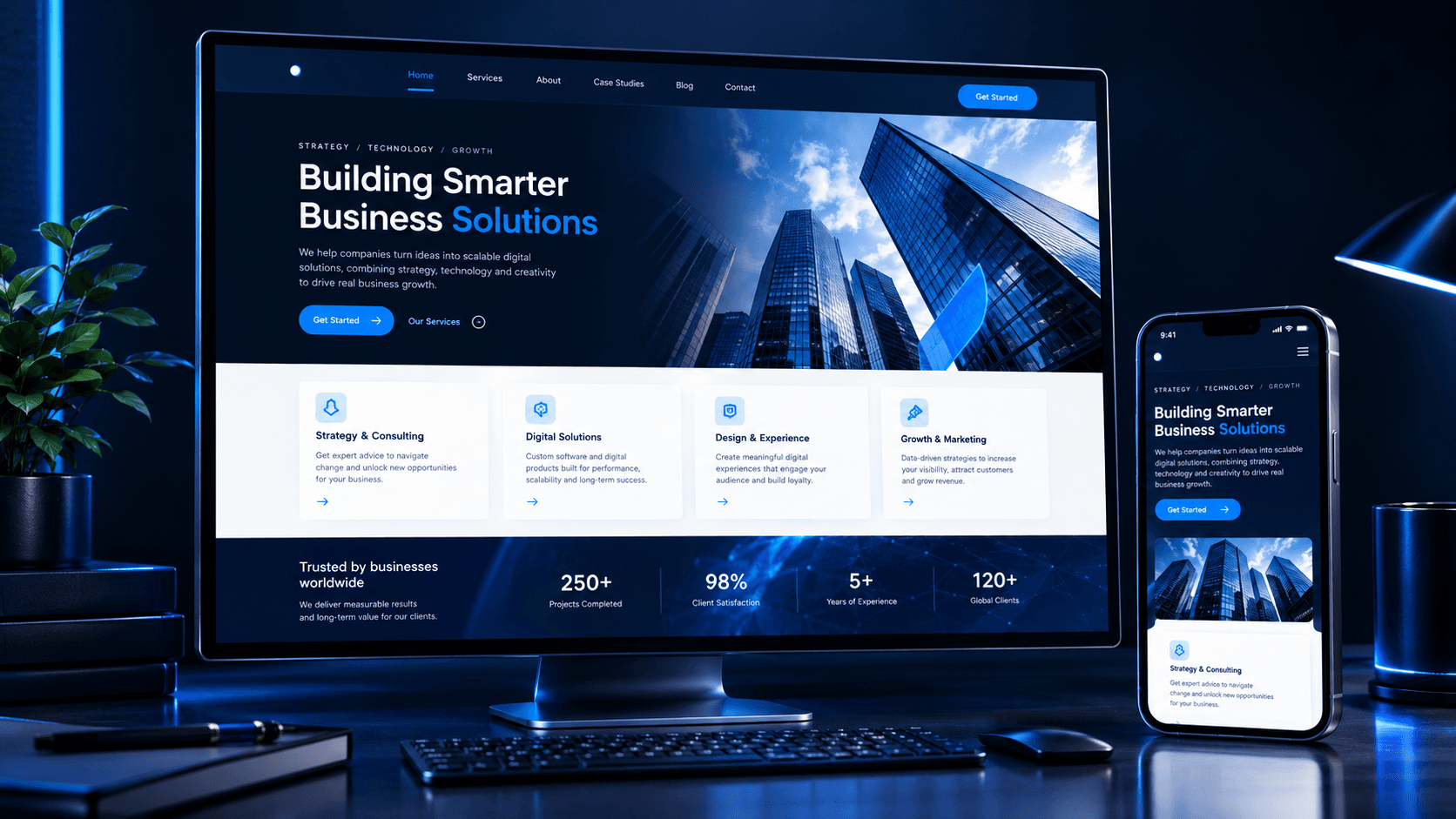 Professional business website concept on desktop and mobile